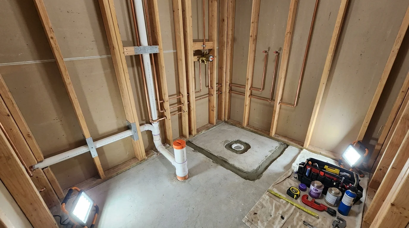 Bathroom rough-in plumbing during remodel by Johns Plumbing LLC in Gruver