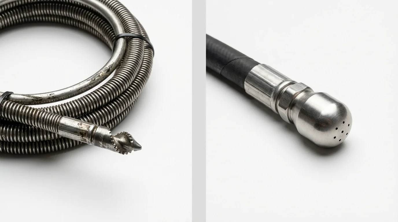 Drain snake cable and hydro jetting nozzle used for drain cleaning in Gruver, TX