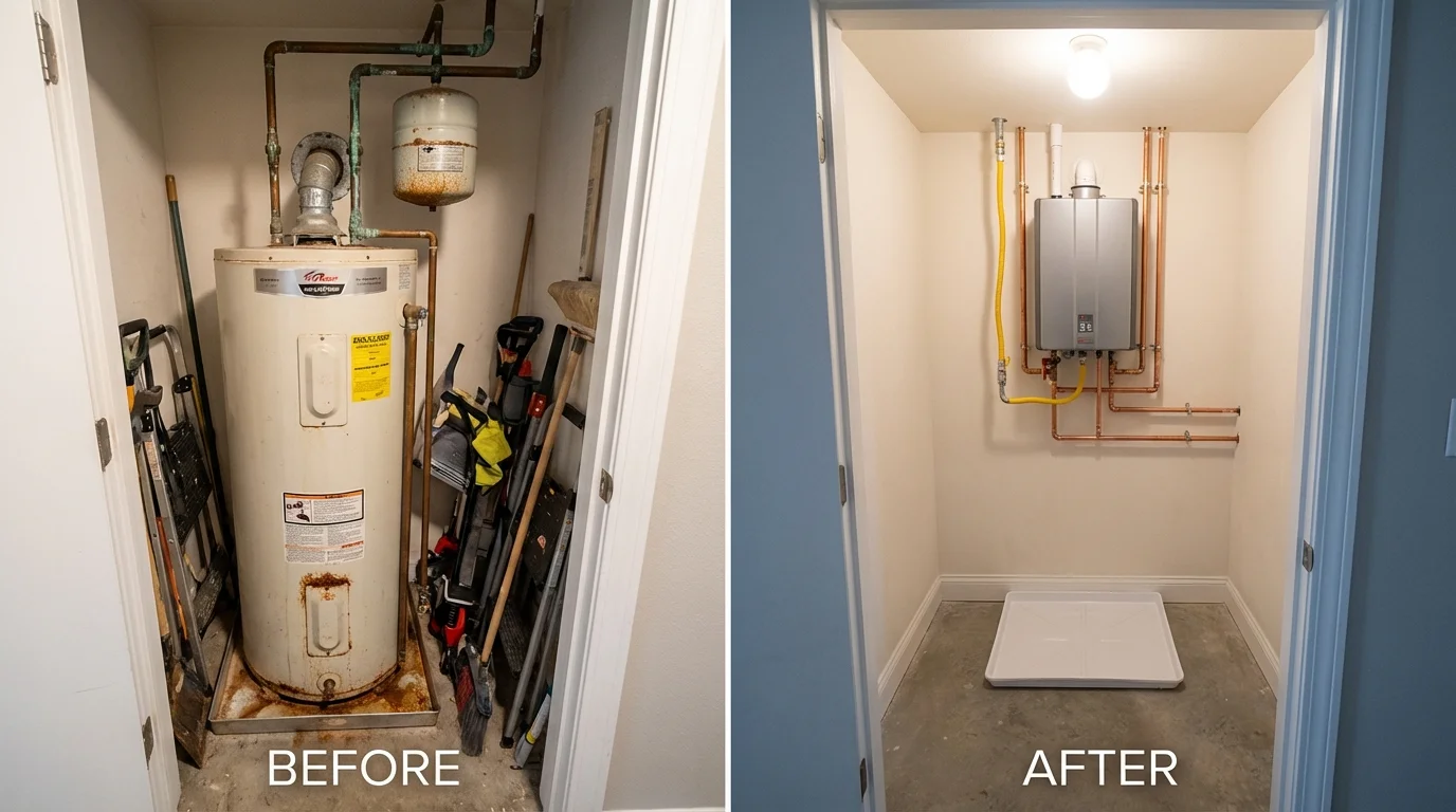 Tank water heater versus wall-mounted tankless unit comparison for Gruver, TX homeowners